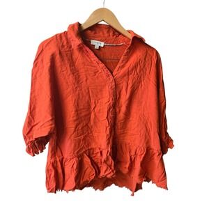Umgee Button Up Tunic Top Shirt Linen Blend Orange Small Oversized